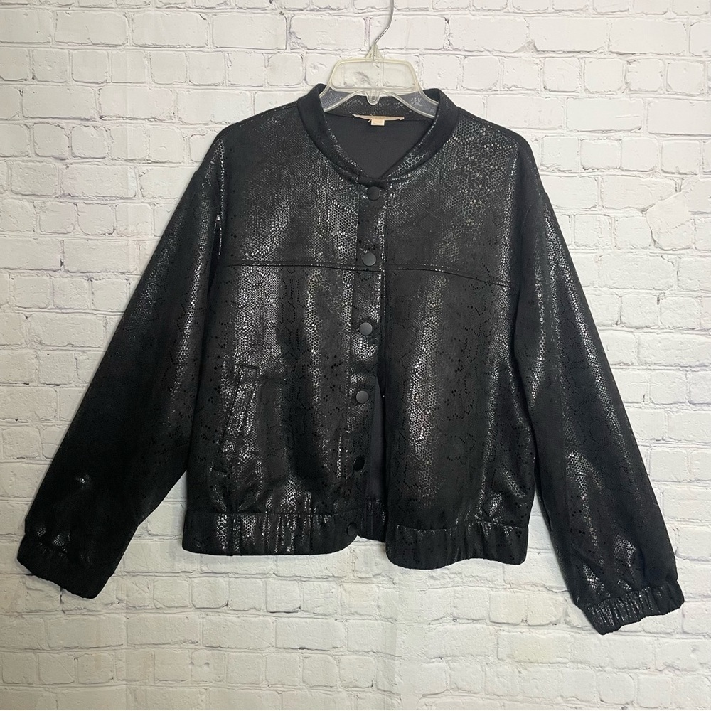 Hope & Harlow Black Snake Foil Long Sleeve Bomber Light Jacket NWT Size Large